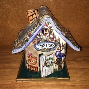 NIB Vintage 2000 Clay works By Heather Goldminc Blue Skies Tea Light House/Base